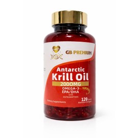 GB Premium Antarctic Krill Oil 2000mg, Omega-3 EPA & DHA with Astaxanthin and Phospholipids, High Strength Krill Oil Supplement, 120 Softgels