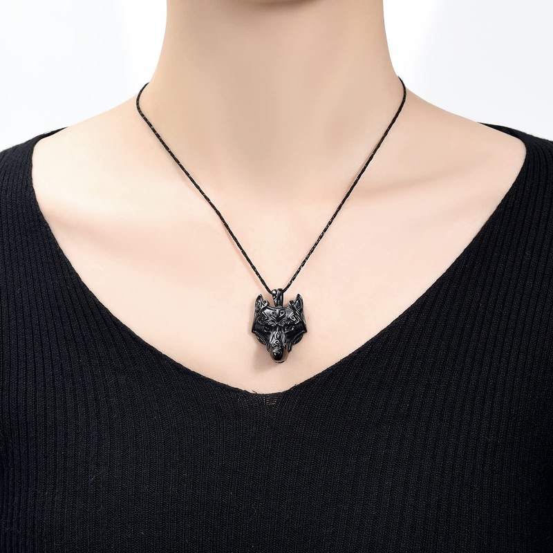 Yinplsmemory Cremation Jewelry Viking Wolf Head Urn Necklace for Ashes