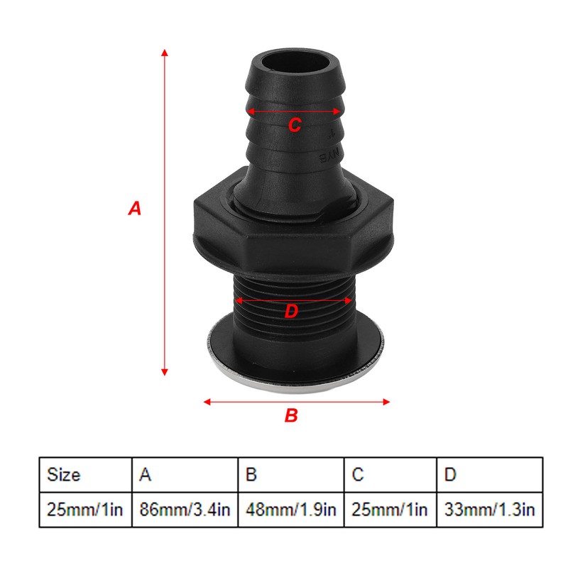 25mm Thru Hull Fitting Nylon Impact Resistance Leakproof Long Lasting