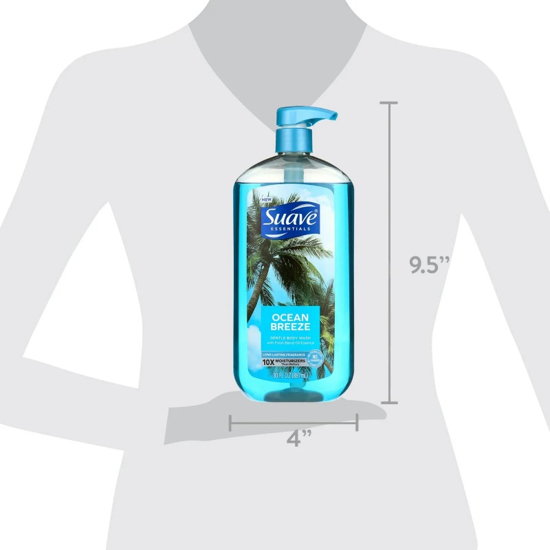 Suave Essentials Gentle Body Wash, Ocean Breeze, 30 oz
