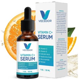 VECEDOR Organic Vitamin C Face Serum with Hyaluronic Acid and Centella Asiatica, Hydrating, Wrinkles, Skincare 1 fl oz