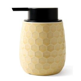 ANTIS' S HOME Ceramic Soap Dispenser with Honeycomb Design, 320ml Refillable Liquid Soap Pump for Hand Soap, Yellow Ice Crackle Dish Soap & Lotion bottle – Ideal for Kitchen & Bathroom