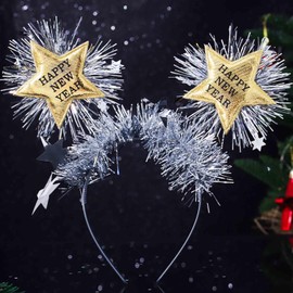 Acenail Happy New Year Headband Star Hairband New Year’s Eve Head Boppers Festival Holiday Headpiece Party Supplies Hair Hoop New Year Hair Accessories for Women Girls (Gold Star)