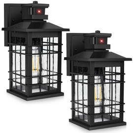 Motion Sensor Outdoor Wall Lights Black, Dusk to Dawn Outside Porch Lights Fixture Wall Mount, Waterproof Exterior Light Fixtures, 2-Pack Matte Black Wall Sconces Lantern for House Patio Garage