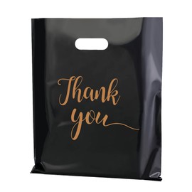 MUKOSEL Thank You Bags with Handles for Business 100 Pack 12x15 Inch Extra Thick 2.36 Mil Reusable Plastic Shopping Bags Merchandise Packaging for Small Business Retail Boutique Gifts Stores(Black)