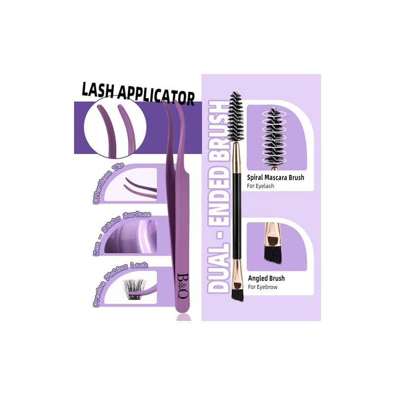 B&Q Fluffy Lash Clusters Kit UltraSoft Cluster Eyelash Extensions, 200D