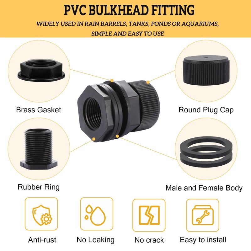 SNUTUYA PVC Garden Hose Bulkhead Fitting With Plug, 1/2" Female