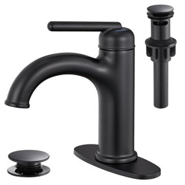 Wintap Bathroom Sink Faucets with Pop-up Drain Deck Plate Single Handle Vanity Faucet 1 or 3 Holes RV Lavatory Washbasin Faucet Black