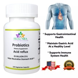 Herbs SRA PROBIOTICS STOMACH BURNING CONTROL, 120 Capsules, Neutralize Stomach Acid.