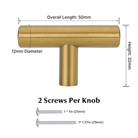 Goldenwarm 15Pack Single Hole Gold Cabinet Knobs and Pulls Door Cupboards Drawers Bedroom Furniture Handles 50mm/2in Overall Length Brushed Brass