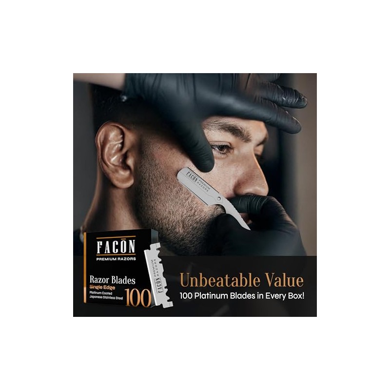 100 Blades + Facón Classic Professional Straight Edge Barber Razor