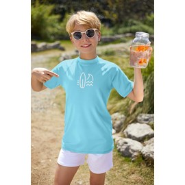 BesserBay Boys' Short-Sleeved Crew Neck UV Shirt Rash Guard UPF 50+ Swimming Shirt Children's Swimming Shirt 110-160, lightblue
