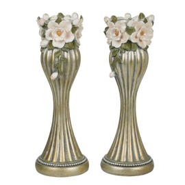 Magnolia Elegance Candleholders Champagne Gold Pair