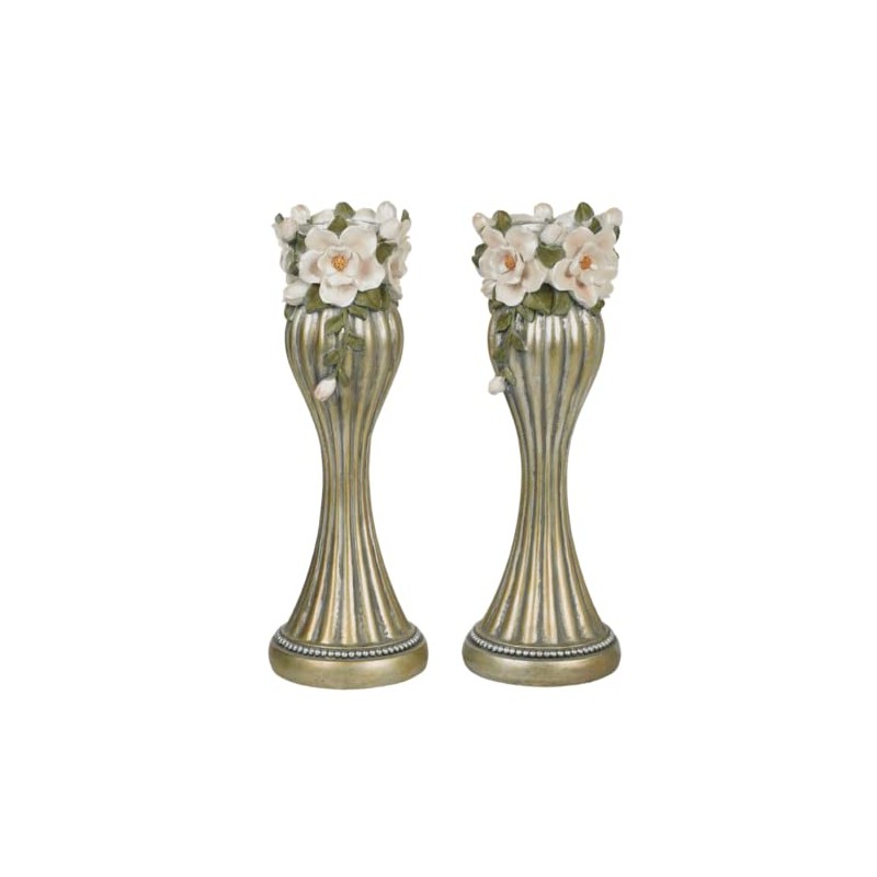 Magnolia Elegance Candleholders Champagne Gold Pair