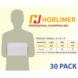 HORLIMER 9x6x4 Shipping Boxes Set of 30, White Corrugated Cardboard Mailer Box for Packing Small Business