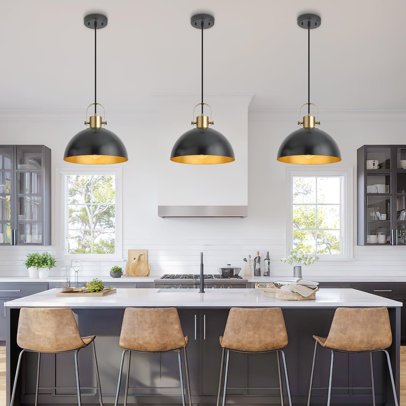 AURYNIX 12 Inch Farmhouse Pendant Lights, Black, 3 Pack