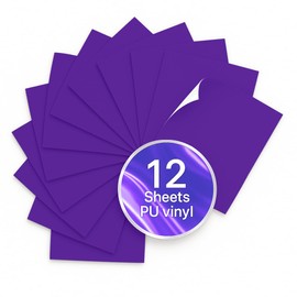 Purple PU Heat Transfer Vinyl, 12 Pcs 12"x10" HTV Sheets – Soft & Stretchable Iron-On Vinyl, Easy to Cut & Weed, Compatible with Cricut & Silhouette – Great for DIY Family Shirts & Crafts