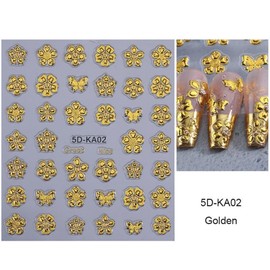 Gold Nail Stickers 3D Self-Adhesive Golden Flower Nail Supplies Laser Blue Floral Nail Decals Aurora Daisy Hibiscus Nails Designs for Women Girls DIY Manicure 2 Sheets