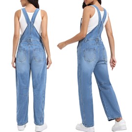 Estzc Women's Denim Overalls Barrel Oversized Rompers Straight Wide Leg Adjustable Strap Jean Loose Fit Casual Denim Jumpsuit Sleeveless Bib Jumpers Small