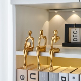 FJSPERM Gold Denker Statuen Home Decorations für Wohnzimmer, 3Pcs Regal Dekor Akzente, Moderne ästhetische abstrakte Kunst Skulpturen für Bücherregal Couchtisch TV Schrank Schreibtisch Dekor (Gold)