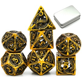 World of Dice Nidhöggr - Elegant Dice for All Pen & Paper RPG, Metal Dice with Dragon, 7-Piece Set, incl. Case