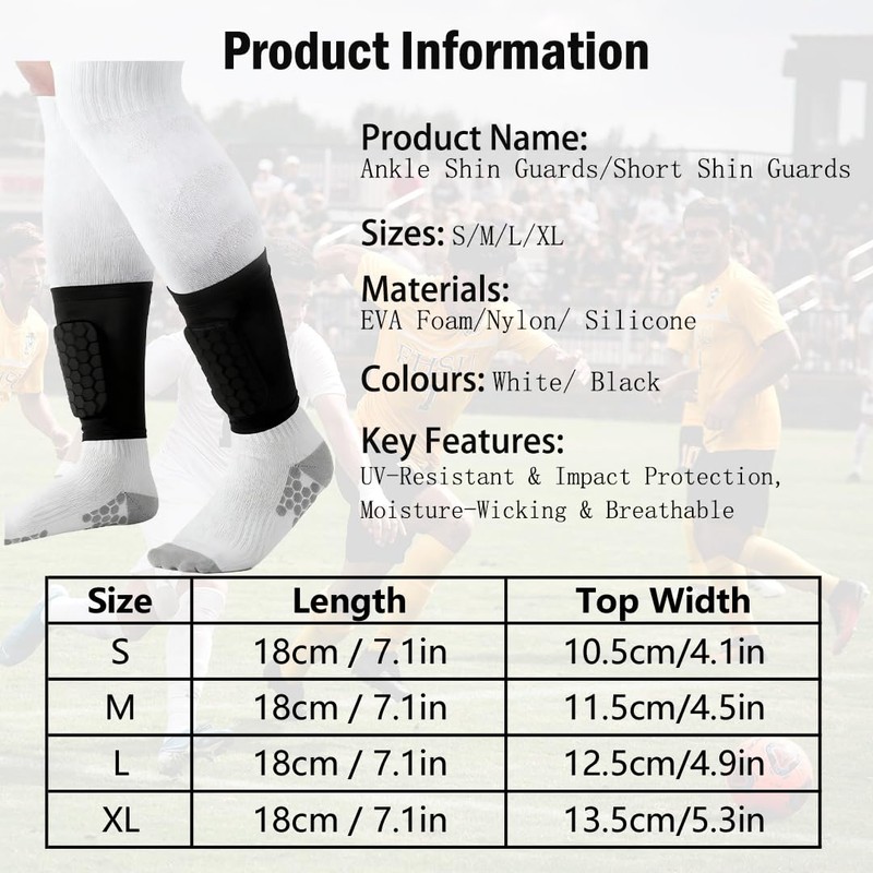 Honeycomb Short Football Shin Guards for Kids Youth Adults, Ankle