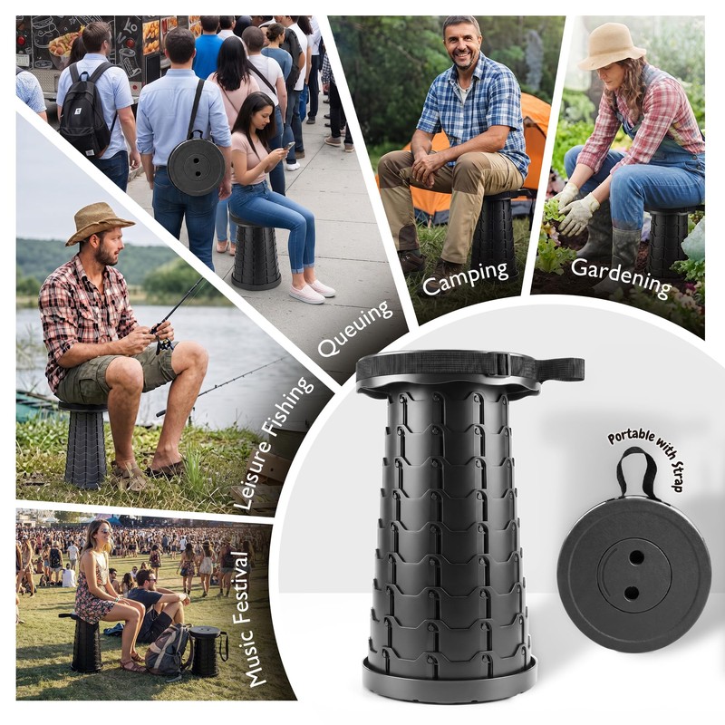 Collapsible Stool for Adults, Portable Folding Stool for Camping