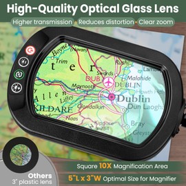 10X Magnifying Glass with Light and Stand, Rectangular Real Glass Lens, 5 Color Modes, Stepless Dimmable, 24" Flexible Gooseneck 3-in-1 Floor Lamp, Lighted Magnifier Hands Free for Craft Hobby Reading