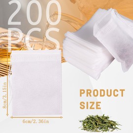 Huakaile 200 Pieces Tea Bags for Loose Tea, Empty Tea Bag Filter with String, Coffee Strainer Bags, DIY Herb Bags, Spice Bags for Cooking Soup (6 x 8 cm)