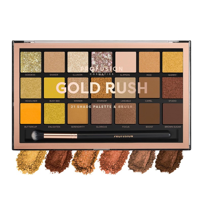 Profusion Cosmetics 21 Sombras PLT Ojos Gold Rush Paleta Vegano