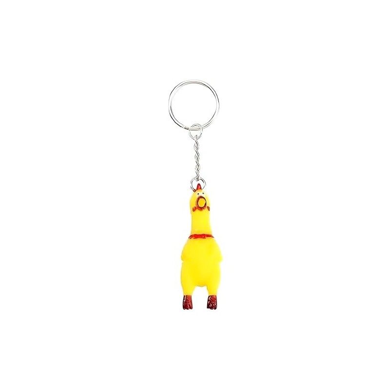 Screaming Chicken Keychain, Mini Rubber Squeeze Toy, Novelty Prank Pendant
