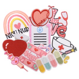 Puideon Nurse Iron on Patches,9 Pcs Sew on Applique Embroidered Patches for T-Shirts Jeans Jackets Backpacks Hats Uniforms