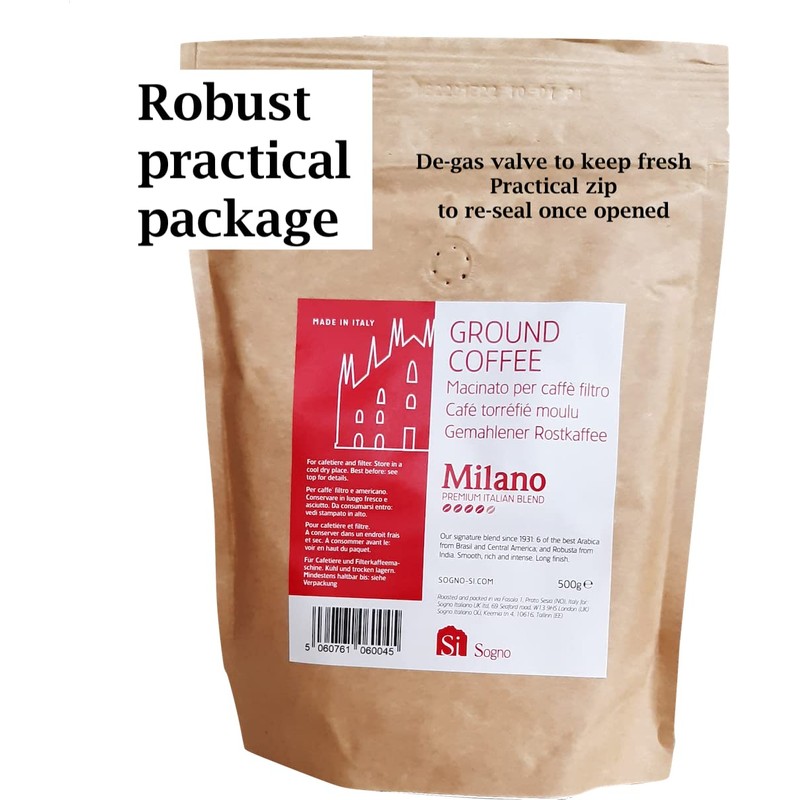 Si Sogno MILANO ground coffee Premium Italian blend, for cafetiere