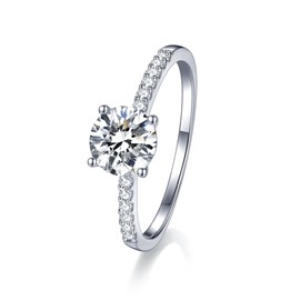 Oivley 1CT Moissanite Engagement Rings for Women, Solitaire Lab Created Diamond Rings with 18K White Gold Plated D Dolor Sterling Silver Fake Engagement Ring Promise Rings for Her-100