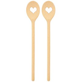 teemando 2 X Sturdy Branded Wooden Cooking Spoons with Heart 30cm Oval Cooking Spoon for Cooking and Baking, Unbreakable with Normal Use