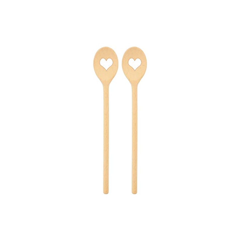 teemando 2 X Sturdy Branded Wooden Cooking Spoons with Heart
