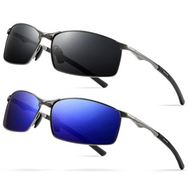 SUNGAIT Ultra Lightweight Polarized Sunglasses Men Rectangular Metal Frame with Spring Hinge (Gunmetal Frame/Gray Lens+Gunmetal Frane/Ocean Blue Mirrored Lens) SGT559QHQHL-ZH