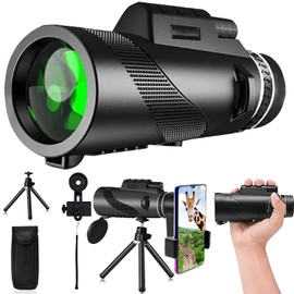 80x100 Monocular Telescope for Adults - High Powered HD Monocular with Smartphones Tripod Adapter, Low Light Vision for Adults - for Wildlife, Bird Watching, Hunting, Hiking-Black