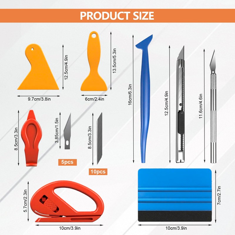 Car Window Tint Kit,11Pcs Vinyl Wrap Tools with Squeegee for