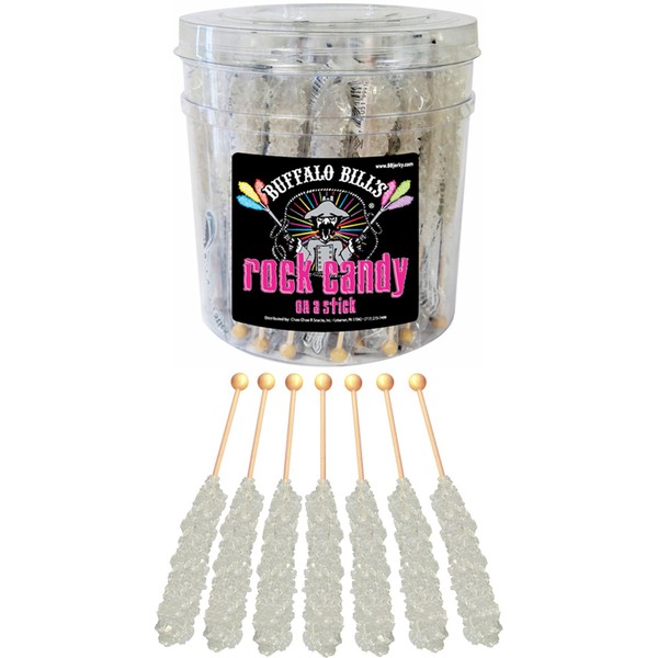 Buffalo Bills Natural (White) Rock Candy On A Stick (36-ct tub white rock candy crystal sticks)