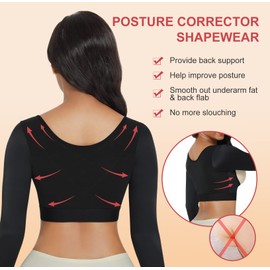 FeelinGirl Post Arm Surgery Garment Arm Slimming Compression Sleeves Chest Brace Up Posture Corrector Black 3XL