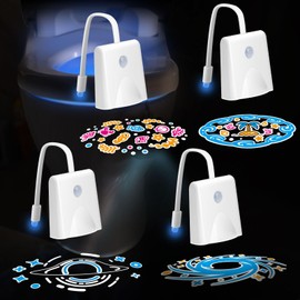 LAVAED 4Pack Toilet Nights Lights 16 Color Changing,Motion Sensor Activated Detection LED Projection Nightlight USB Rechargeable Toilet Bowl Light Wateproof Cool Gadgets for Bathroom Decor(Mix 4in1)