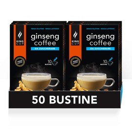 King Cup - 5 Packs of 10 Sugar Free Ginseng Soluble Bags, 50 Sticks of 6 g for Ginseng Drink, Add to Hot 60 ml Water, Gluten Free and Lactose Free