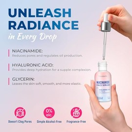 Niacinamide Serum with Vitamin C, Zinc - Pore Minimizer, Uneven Skin Tone Treatment - Hyaluronic Acid Serum - Brightening and Moisturizing - Made in Europe