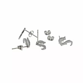 Unbranded Dragon Silver Tone Titanium Steel Earring Studs - 11.7mm x 8.1mm - 1 Pair