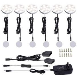 AIBOO 12V LED Under Cabinet Lights Kit 6 Pack Black Cord Aluminum Puck Lamps for Kitchen Counter Closet Lighting with Manual on/Off Switch 12W 6 Lights (4000K Natural White)