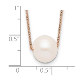 925 Sterling Silver Rose tone 10 11mm White Near Round Freshwater Cultured Pearl Necklace 17 Inch Pendant-Necklace for Women