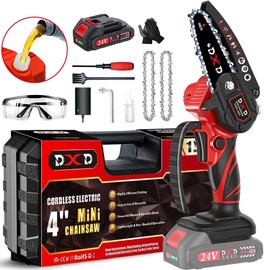 Newly Upgraded DXD Cordless Chainsaw 4 Inch and 6 Inch, Built-in Oiler, High-Performance for Wood Cutting and Tree Pruning, Dual Batteries, Enhanced Safety Features:_6-inch chainsaw + 2 battery