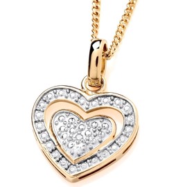 Old English Jewellers 9ct Yellow Gold on Silver Real Diamond Heart Pendant Necklace + 16 18 20 inch Chain (0)