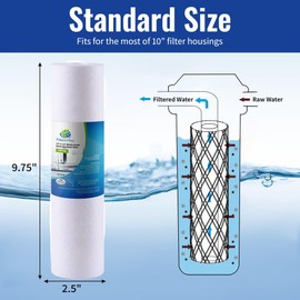 CFS – 10 Pack Polypropylene Sediment Water Filter Cartridges Compatible with GE GXWH20S Models – Remove Bad Taste – Whole House Replacement Filter Cartridge – 5 Micron – Universal 10" Cartridge